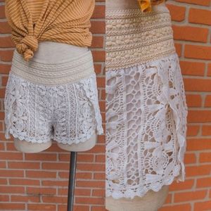 Topshop Crocheted Lace High Waisted Shorts Ivory